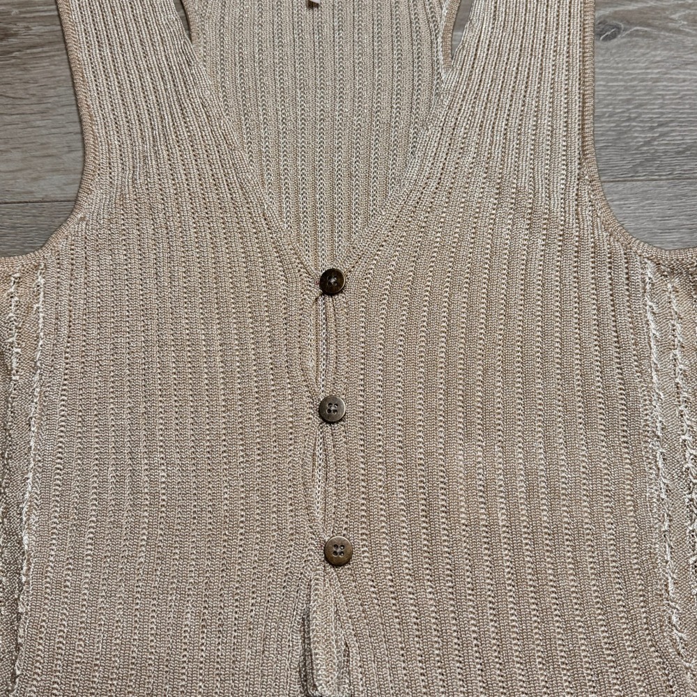 Free‎ People Seascape Vest Metallic Knit Button Front Top Beige Size Medium M - Picture 4 of 9